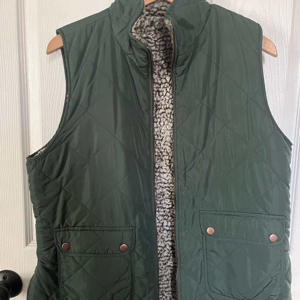Green Quilted Vest with Sherpa Lining